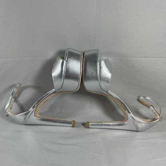 Stuart Weitzman Women's Silver Leather Discoplatform Sandals Shoe Size 7-NEW - Picture 7 of 9